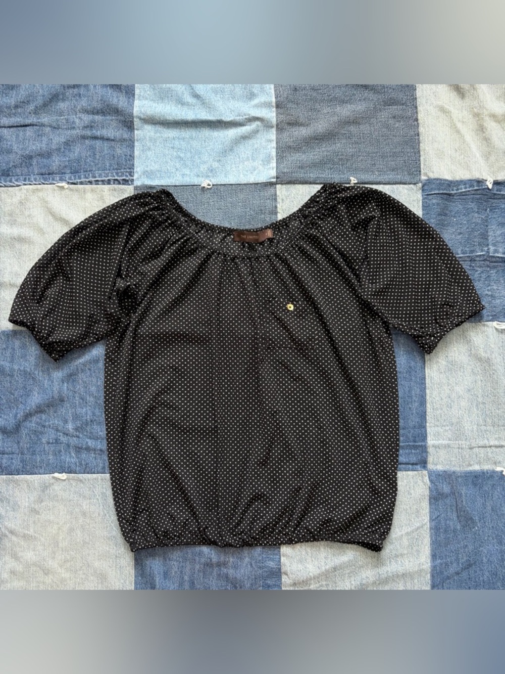 the limited sheer polka dot black white blouse puff sleeve 2010s twee size S